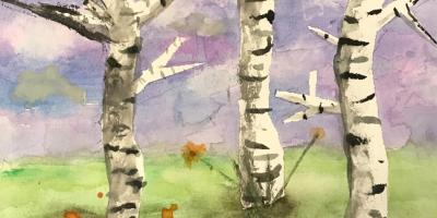 Painting of birch grove