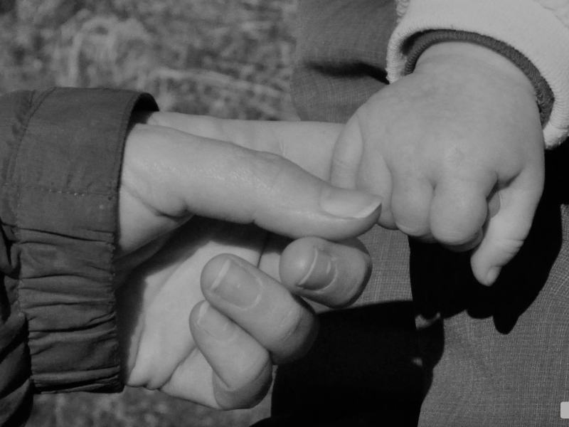 Black and white photo of hands.