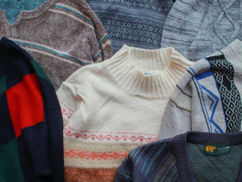 Image of many layered sweaters.