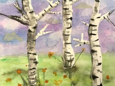Painting of birch grove