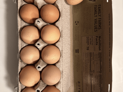 Image of eggs in an egg carton. 