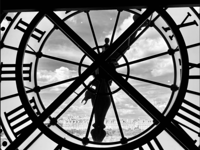 Image looking through a clocktower.