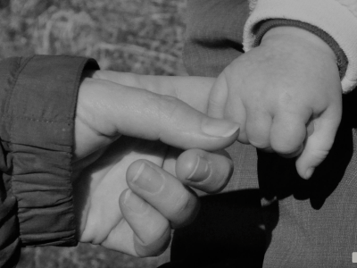 Black and white photo of hands.
