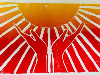 Illustration of hands and sun