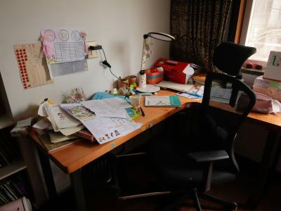 Image of a cluttered desk.