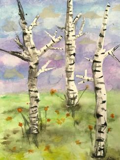 Painting of birch grove