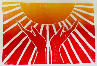 Illustration of hands and sun