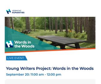 Words in Woods announcement Sept. 20, 2025