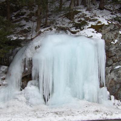 A frozen mini waterfall