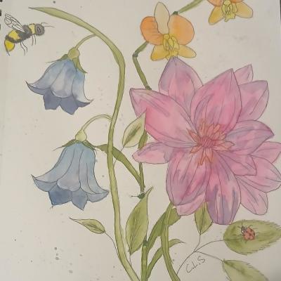 Flowers painted with watercolor