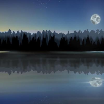 Digital illustration of moon shining on water