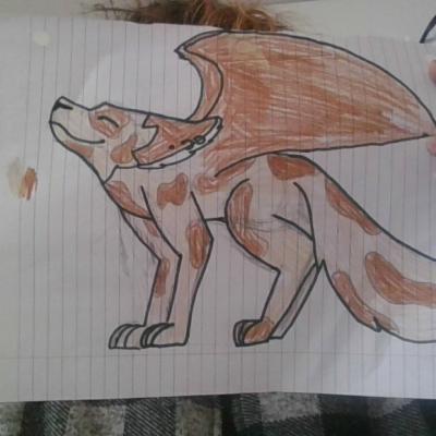 Drawing of a wolf-like creature with wings based off the book Citadel by C.M.alongi