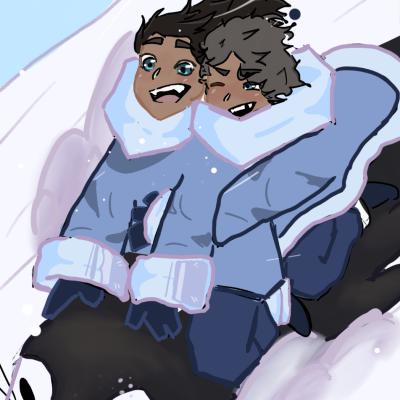 Boys penguin sledding 