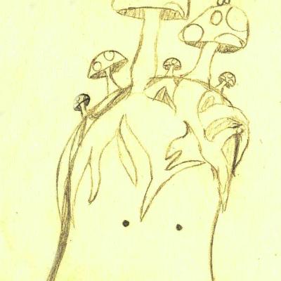 This is a drawing of a mushroom creature. 