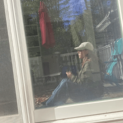 Reflections in a sliding glass window